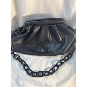 Badgley Mischka vegan leather wrapped frame cloth with thick chain-link stra